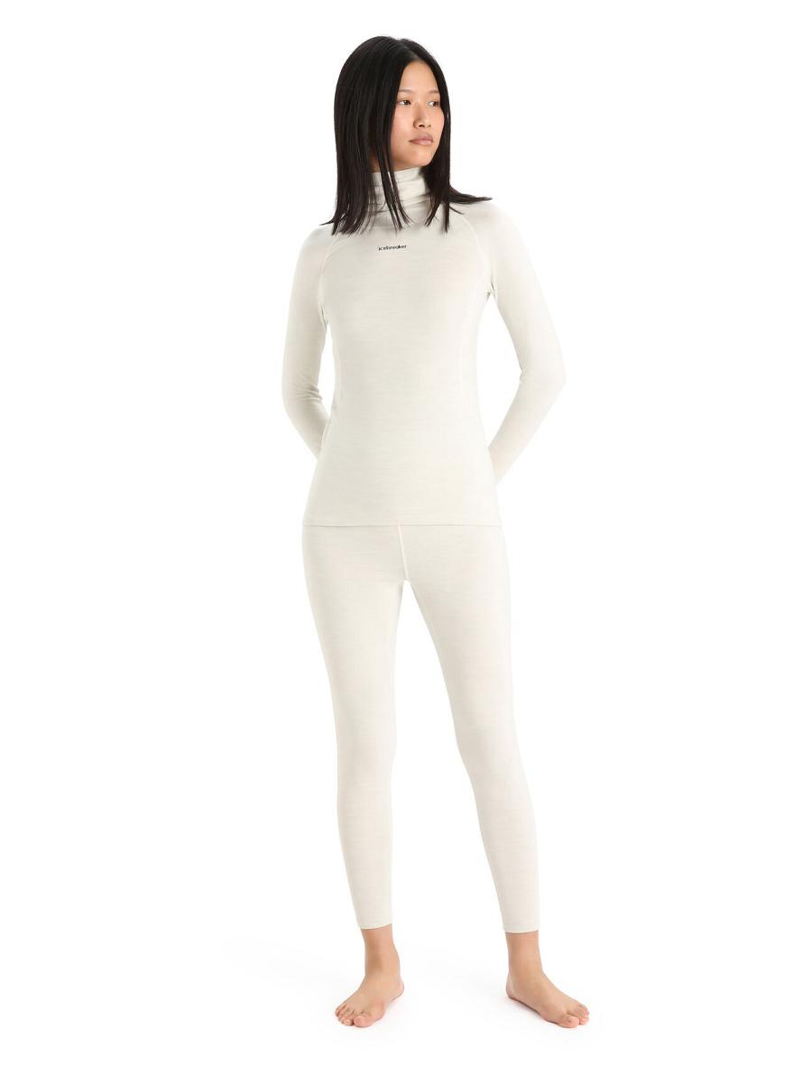 Ecru Heather Women's Icebreaker MerinoFine™ Long Sleeve Roll Neck Base Layers | USA 1895ZUTG